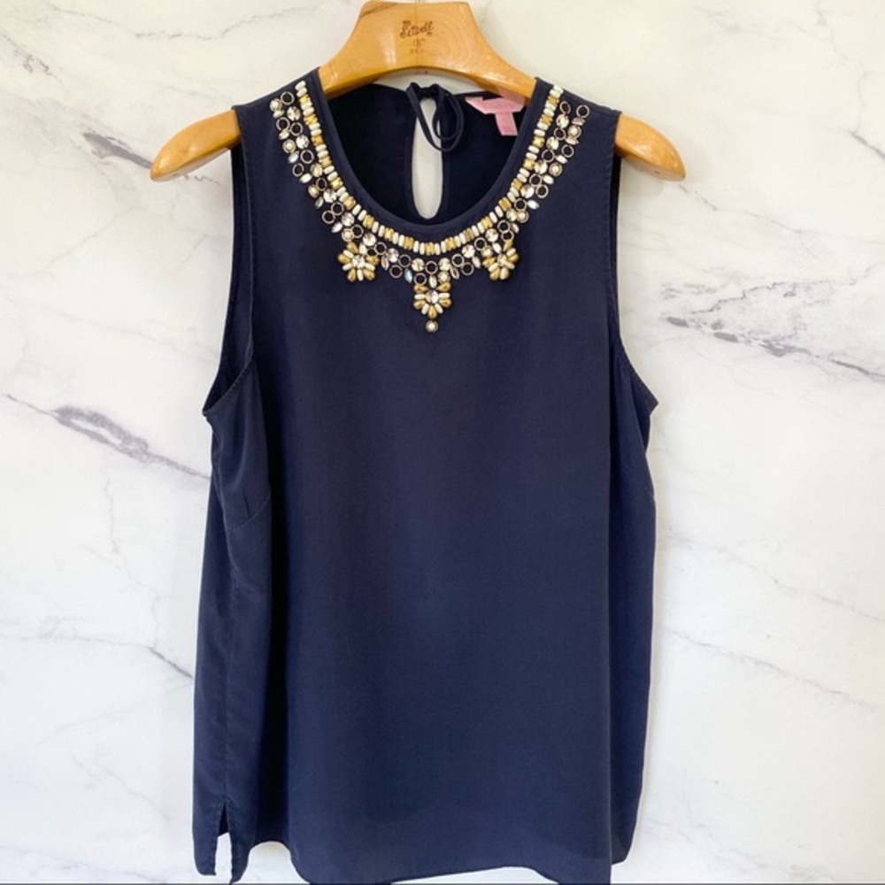 Lilly Pulitzer Blue Embellished Havana Top Size Small